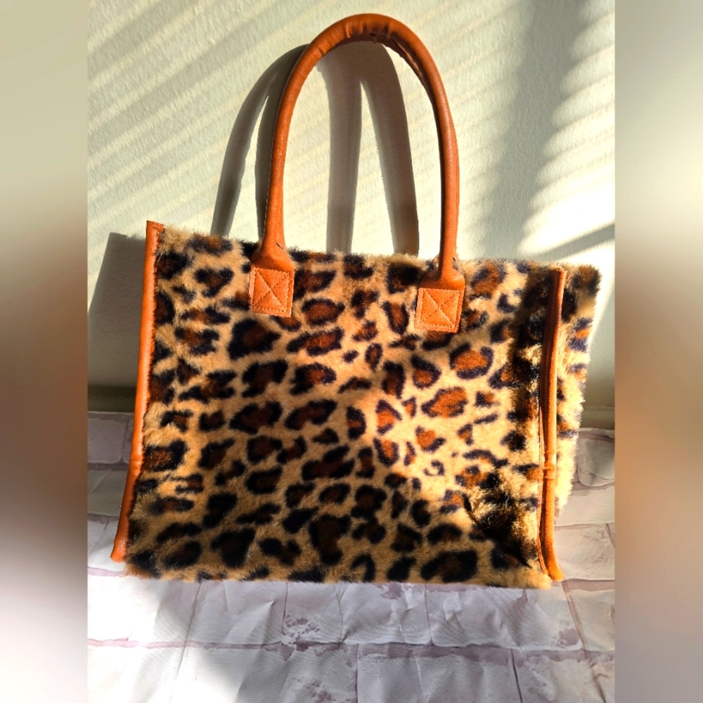 Furry Leopard Print Tote